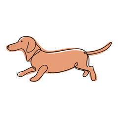 Pastel colored running dog, one Line art minimalistic drawing, side view, clothing with pastel colors, against a pure white background, illustration