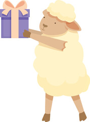 Lamb giving gift box icon cartoon vector. Animal nature. Cute baby