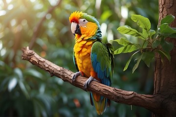 Beautiful parrot on a tree branch