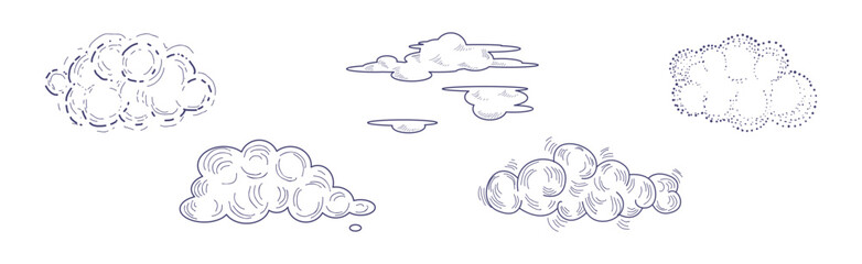Cloud Fluffy Element Hand Drawn with Pen Vector Set