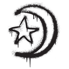 Spray Painted Graffiti moon and star Sprayed isolated with a white background. © tedi