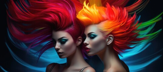 Obraz premium Two young women in a glamorous look with stylish make up