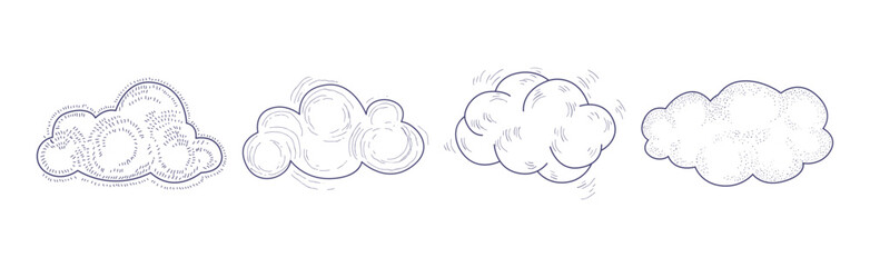 Cloud Fluffy Element Hand Drawn with Pen Vector Set