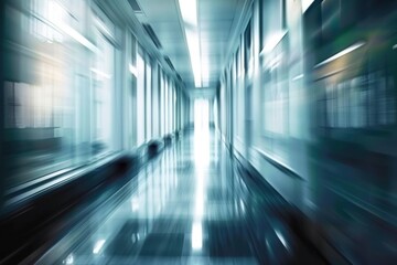 Fototapeta premium Modern interior corridor in business building embodying futuristic architectural design welllit space offering perspective and motion perfect for urban office environments transportation hubs