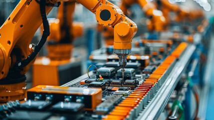 Automated robotic arms assembling electronics precision and innovation at work