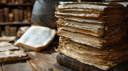 Detail of an ancient manuscript preserving history and knowledge - obrazy, fototapety, plakaty
