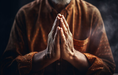 Namaste or Namaskar hands gesture. Prayer position. - obrazy, fototapety, plakaty
