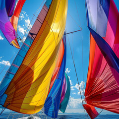 Wind in the sails a regatta race with colorful spinnakers blooming