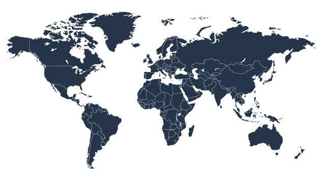 World Map. Formed by individual regions falling on a white background. Motion Graphics Animation.
