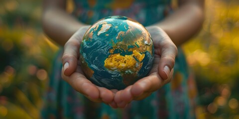 Hands lovingly hold the Earth, symbolizing global concern and responsibility for the future of our planet.