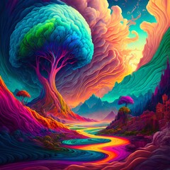 surreal colorful landscape background