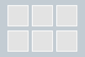 A set of square frames. A layout for design, portfolio, social media, or branding. 6 empty frames.