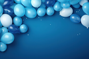 blue party background with less balloons and empty copy space