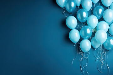 blue party background with less balloons and empty copy space