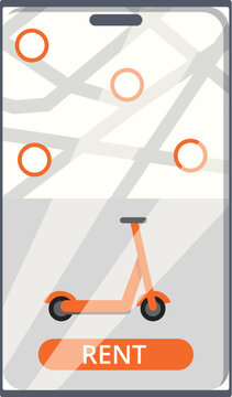 Phone scooter rent icon cartoon vector. Online app. Traffic row