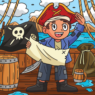 Pirate with Treasure Map Colored Cartoon 
