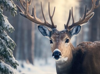 Deer standing in the snow