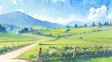 Schilderijen op glas 水彩画背景_日本の田舎の景色_02 © Camellia Studio	