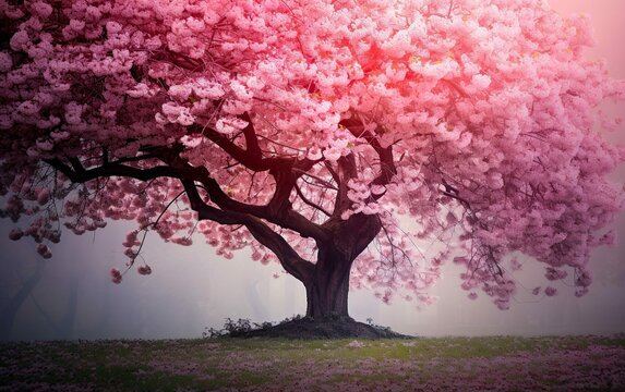 Beautiful cherry tree with tender flowe