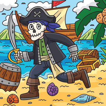Skeleton Pirate with a Cutlass Colored Cartoon