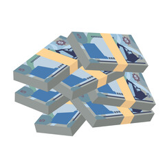 Bahraini Dinar Vector Illustration. Bahrain money set bundle banknotes. Paper money 5 BHD. Flat style. Isolated on white background. Simple minimal design.
