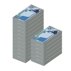 Bahraini Dinar Vector Illustration. Bahrain money set bundle banknotes. Paper money 5 BHD. Flat style. Isolated on white background. Simple minimal design.