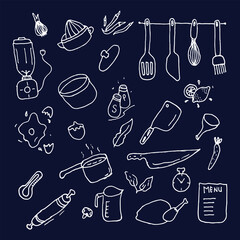 hand drawn doodles of kitchen tools