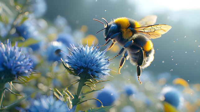 A Big Bumblebee (Bombus terrestris) Soaring Through the Air. Generative AI