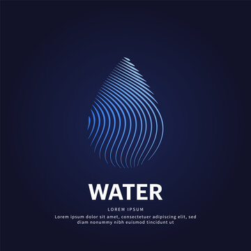 Water drop shape with creative line art structure. Vector logo water droplet color silhouette on a dark background. EPS 10