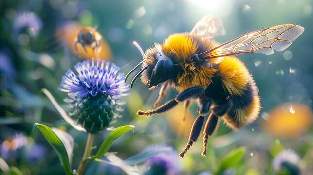 A Big Bumblebee (Bombus terrestris) Soaring Through the Air. Generative AI