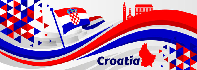 Croatia flag with hand. Independence day vector banner, background