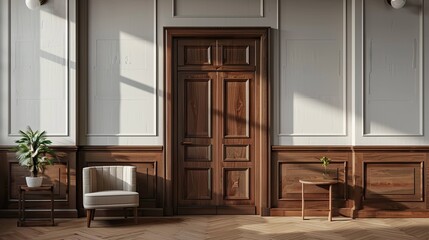 Obraz na płótnie Canvas Interior of hallway with armchair, table and door