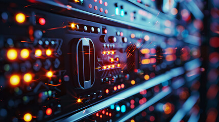 Obraz premium Data center and network devices in high performance operation