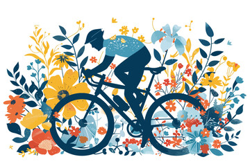 Bicyclist Riding Through Floral Trail isolated vector style