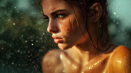 Fototapeta na wymiar Beautiful woman with wet skin. 