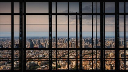 panoramic view of the city through the windows