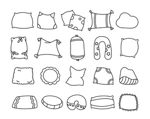 Sleeping pillow with decorative. Coloring Page. Interior textile. Hand drawn style. Vector drawing. Collection of design elements.