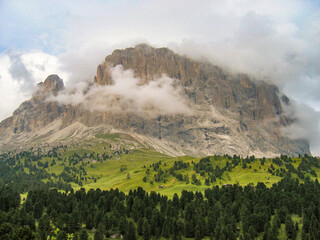 scenic view in the alps to the mountain of the dolomites