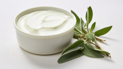 Obraz na płótnie Canvas Botanical spa treatment with holistic sage plant. Cream with extract of Sage