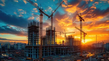 Foto op Plexiglas building tower under construction, industrial development, construction site engineering © khwanchai