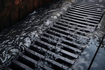 Rain flowing into a storm water sewer system