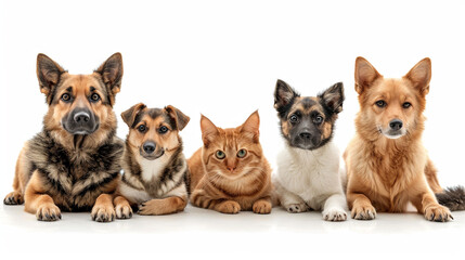 banner of portrait of cats and dogs on the white background, Advertising for a veterinary clinic or animal shelter 