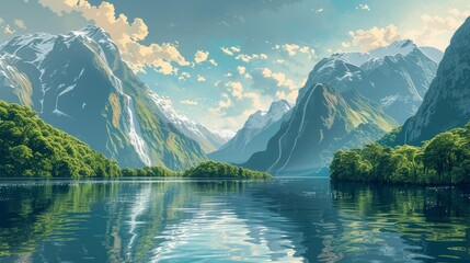 New Zealands Milford Sound its majestic peaks and waterfalls delicately crafted in a paper cut scene Oceanias natural wonder