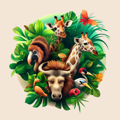 logo with animals, greenery, beautiful colors