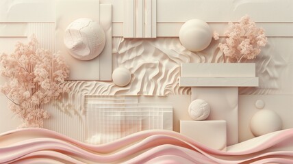 Abstract Sandy Landscape with Spheres and Wavy Layers