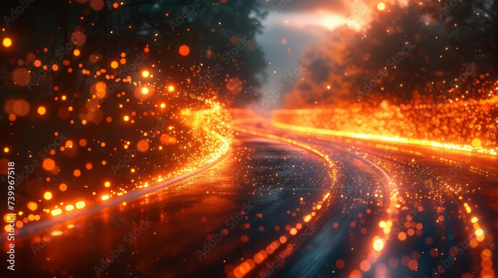Aufkleber Luminescent lines moving in opposite directions colliding at an intersection is suitable for speed and force sensing technology.