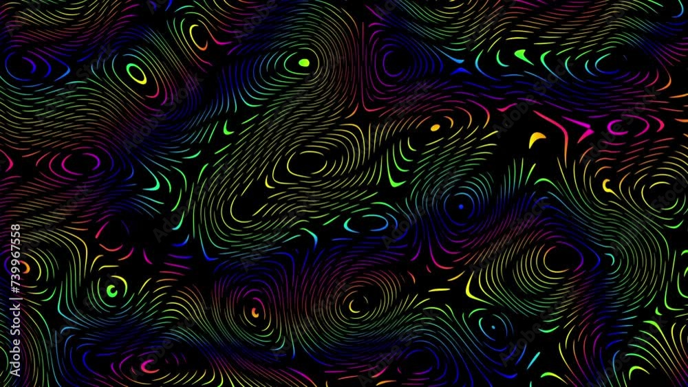 Sticker distorted neon glowing lines abstract background on black background. 4k loop
