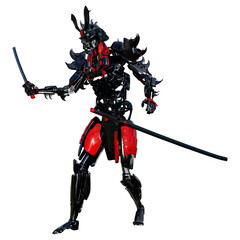 3D Rendering Male Samurai Robot on White