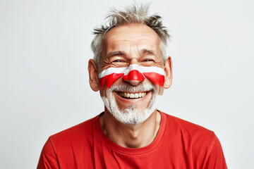Photo of senior male fan with Polish flags