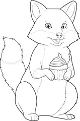 Fox Birthday Cupcake Animal Vector Graphic Art Illustration